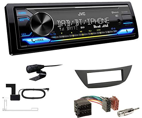 JVC KD-X472DBT 1-DIN Autoradio Bluetooth USB inkl DAB Antenne Einbauset passend für Renault Laguna III ab 2007 schwarz