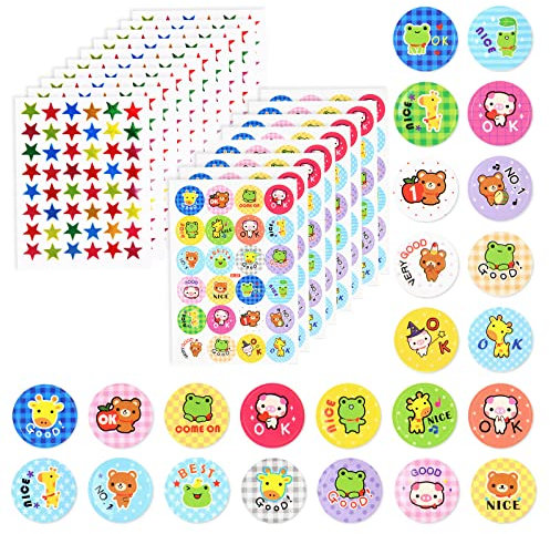 Vicloon Motivationsaufkleber für Kinder, 1200 Stück Tier Belohnungsaufkleber Kinder Belohnungssticker Lehrer Belohnung Aufkleber Sterne Reward Sticker für Lehrer Eltern Belobigung Schüler