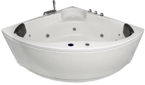 Basera® BASIC Indoor Eck-Whirlpool Badewanne Futuna 140 x 140 cm mit 13 Massagedüsen, Wasserfall, LED-Ambiente