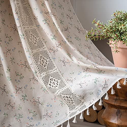 EnjoyBridal Vorhänge mit Blumenmuster, 244 cm Länge, 2 Paneele, Häkelspitze, Patchwork-Vorhänge, halbdurchsichtig, Boho-Quaste, Schlafzimmer, Wohnzimmer, Bauernhaus, Beige, Landhausstil, rustikale