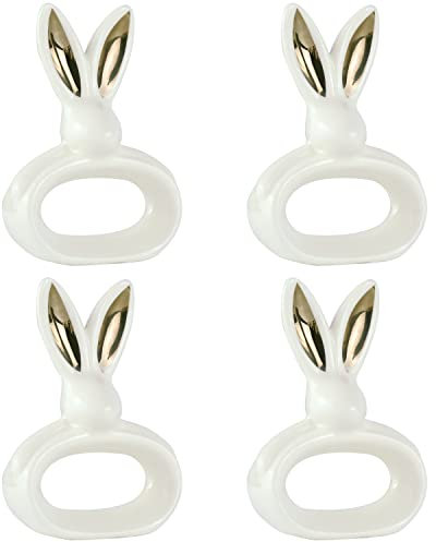 Osterhasenohren Serviettenringe 4er Set Gold Hasenohren Serviettenring Halter Porzellan Hase Hase Serviettenring für Ostern Abendessen Dekoration Frühling Hochzeit Party Tischdekoration Dekor