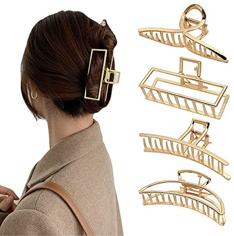 ZSPERKLA 4 Pezzi Pinze per Capelli in Metallo, Fermagli per Capelli Grandi, Mollette per Capelli Antiscivolo, Eleganti Capelli Clip Artiglio per Donne Ragazze