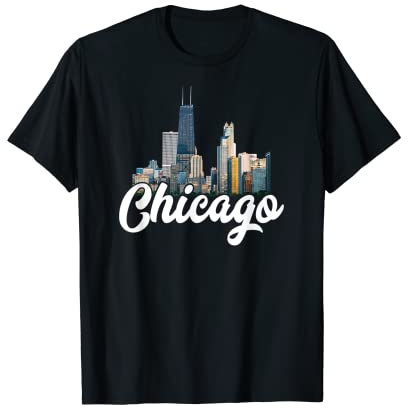 Plato hondo retro con diseño del horizonte de Chicago, Pizza River Camiseta