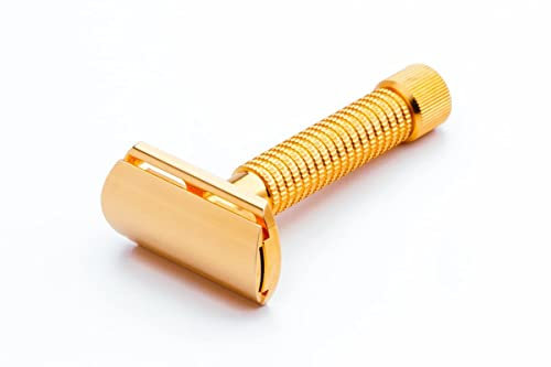 Rex Supply Company, Rex Envoy Rasierhobel aus 100 % Edelstahl, 3-teilig, doppelseitig, handgefertigt in den USA (Deluxe 24 Karat vergoldet)