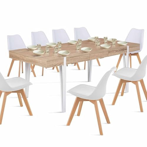 IDMarket - Esstisch, ausziehbar, rechteckig, Austria, 6-10 Personen, Holz, Nadelfuß, Weiß, 160 – 200 cm