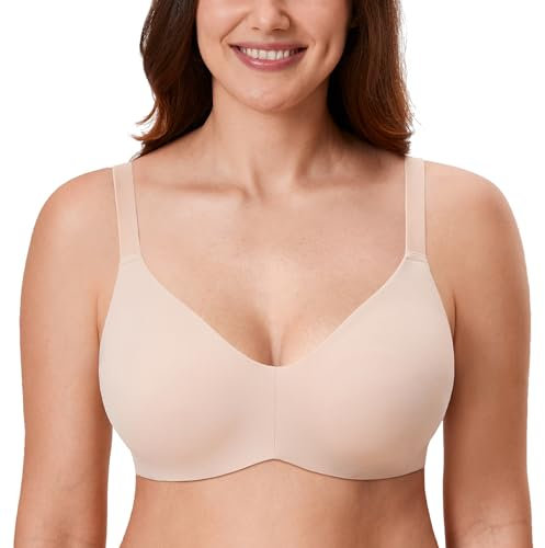 DELIMIRA Damen Minimizer BH mit Bügel Tshirt BHS Grosse Grössen Vollschalen Ungepolstert Beige 90D