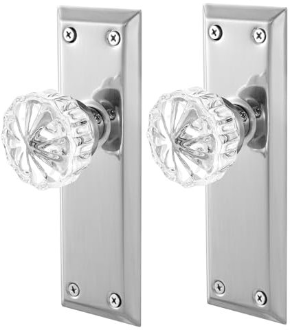 ToPToToo Single-Side Glass Dummy Door Knobs,Inactive Door Knobs for Closet,Antique Bifold Door Knobs Replacement,Crystal Dummy Door Handles,Brushed Nickel,2 Pack