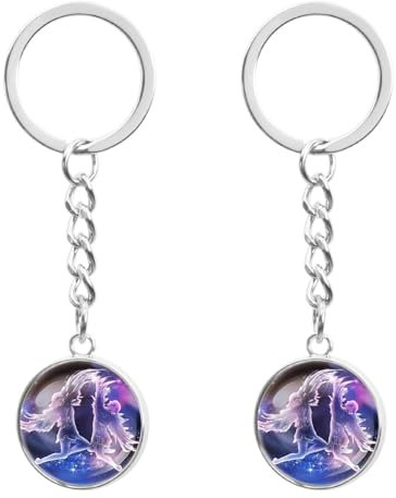 LT Easiyl 2pcs Porte-clés Veilleuse du Zodiaque 12 Constellations Porte-clés Lumineux Veilleuse Porte-clés Sphère de Verre Lumineuse Constellation Porte-clés pour Hommes Femmes, Gémeaux