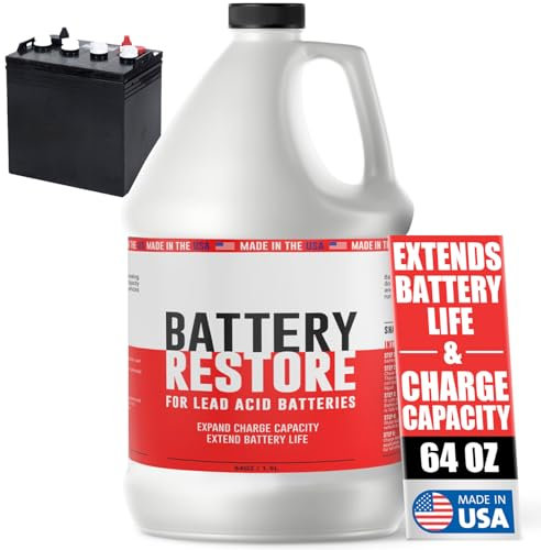 Battery Restore For Lead Acid Batteries - Made In USA - 64oz Formulated Solution Extends Battery Life & Expands Charge Capacity - Safe & Effective For Golf Carts, Motorcycles, Boats & ATVs - Non-Toxic