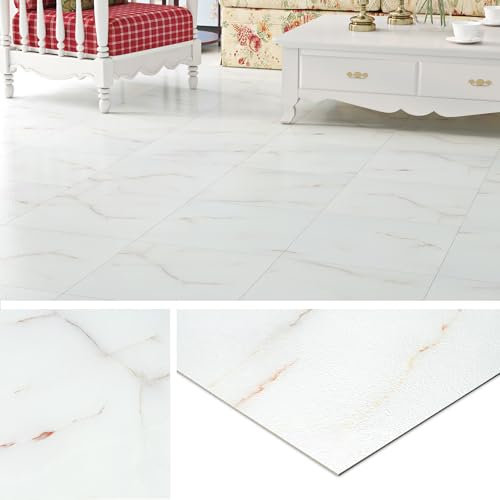 Livelynine Self Adhesive Floor Tile Marble White Peel and Stick Floor Tiles Bathroom Flooring 30x30CM 32-Tiles Non Slip Gold Marble Kitchen Floor-Tiles Self Adhesive Vinyl Flooring Tiles Hallway