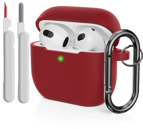 KOKOKA Custodia in Silicone Compatibile per AirPods 3 con Kit di Pulizia, Case Cover Protettiva in Premium Silicone per Airpods Terza Generazione 2021 con Moschettone, Burgundy