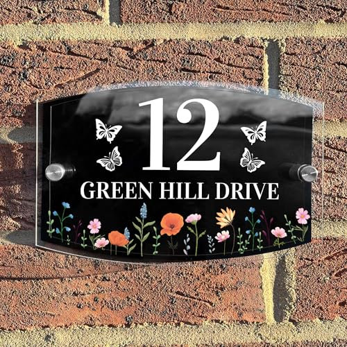 Red Ocean Contemporary House Sign Floral Door Sign Personalised Name Plate Acrylic House Sign Floral Design Personalised Address Wall Plaques Number Signs