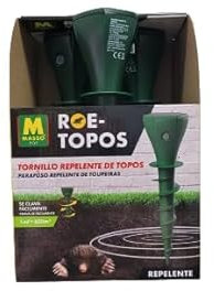 Roe-Topos Tornillo Repelente de Topos Solar - Masso. 3 Unidades para ahuyentar Topos, topillos, Ratones de Campos, Ratas y Serpientes. hasta 650 m² de Cobertura.