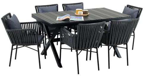IDIMEX Gartenmöbel Set AFUERA aus Alu und Rope, Moderne Outdoor Sitzgruppe in Holzoptik und Rope in schwarz und anthrazit, inkl. Sitzkissen, Terassenmöbel