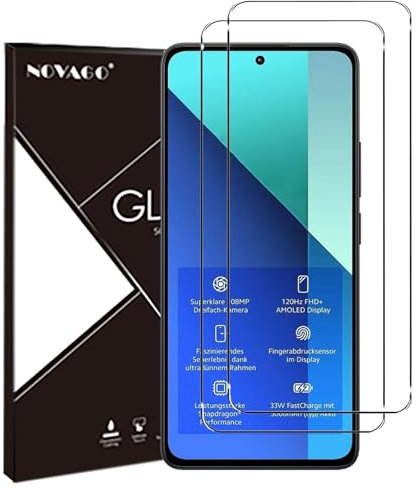 Novago Compatible avec Xiaomi Redmi Note 13 4G/Redmi Note 13 Pro 4G/Redmi Note 13 Pro 5G -Pack de 2 Films Protection écran en Verre trempé Solide 9H (Transparent), ne Couvre Pas la totalité de l'écran