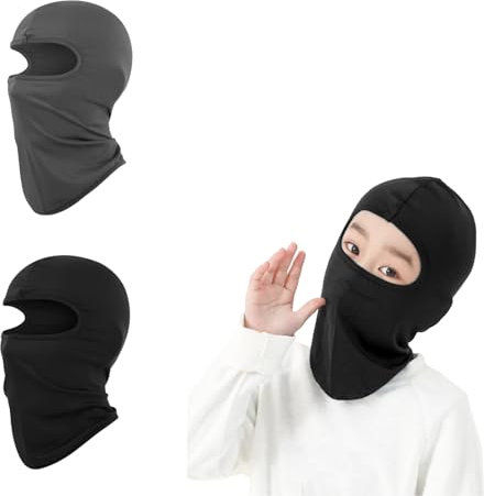 LEXICAMHS 2 Pezzi Passamontagna Estivo per Bambini, Passamontagna Maschera Antivento protettore UV, Passamontagna Sottile Maschera per Bici Ciclismo Ragazzi Ragazze (Nero e Grigio)