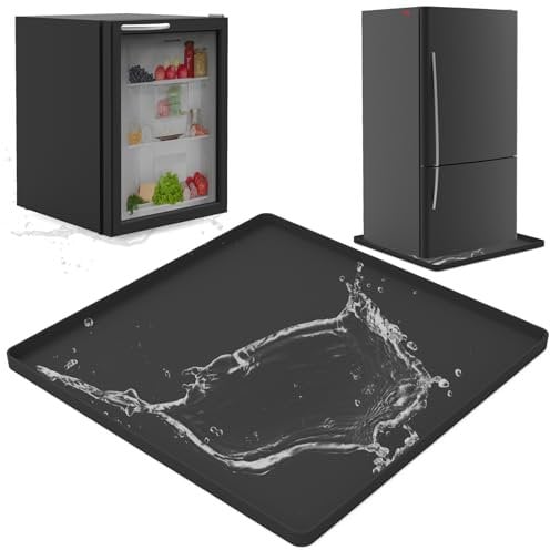 Yempum Tappetino per Frigorifero, 60x60 cm Mini Tappetino in Silicone per Frigorifero con Bordo Rialzato, Protezione per Pavimento del Frigorifero per Lavatrice e Asciugatrice, Nero