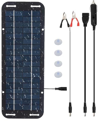 Panneau solaire – Kit de chargeur de panneau solaire 18 V 5 W | Panneau solaire portable pour camping | Chargeur de batterie portable pour voiture, camping-car, VTT pour marine, moto, remorque, sports