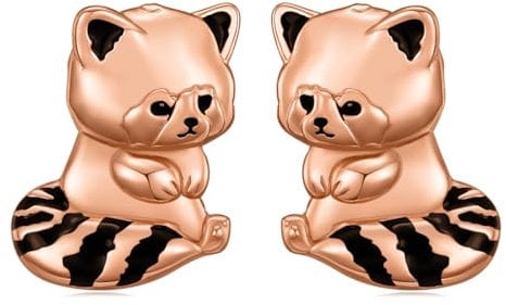 PROESS Rote Panda Ohrringe 925 Sterlingsilber Rotem Panda Ohrstecker Roter Panda Schmuck Geschenke für Mädchen Frauen