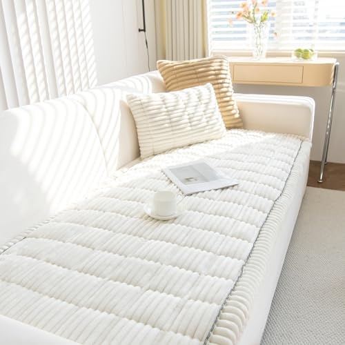 GKXLH Neu Dicke rutschfest Sofa überzug 2 3 4 Sitzer (Weiß, 70x180cm/1 PC) | Weich Cord Couch überzug, Universal Sofabezug Waschbare, Sofa Cover für Hunde Haustiere, Ledersofaschoner für das Wohnzimmer