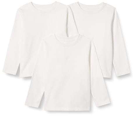 Amazon Essentials Unisex Babies' Relaxed-Fit 100% Cotton Long-Sleeved T-Shirts, Pack of 3, White, 12 Months