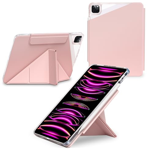 Tasnme Detachable Case for iPad Pro 12.9 inch 6th/5th/4th/3rd Gen (2022/2021/2020/2018), Y Fold Magnetic Cover, Trifold Stand with Transparent Hard Back Shell for iPad Pro 12.9, Auto Wake/Sleep (Pink)