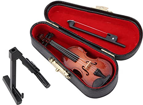 Miniatur-Geigennachbildung, Schwarzer Geigenkasten, Ständer, Puppenhaus-Zubehör, Miniatur-Geigenmodell, Passend Zum Ständer für Dekor, Büro, Zuhause, Schreibtisch