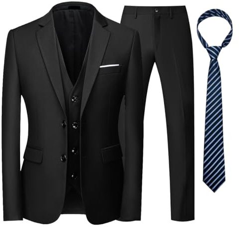 KUDORO Herren Anzüge 3-teilig Zwei Knöpfe Sakko Weste Hose mit Krawatte | Herren 3-Stücke Slim Fit Formell für Hochzeit Business