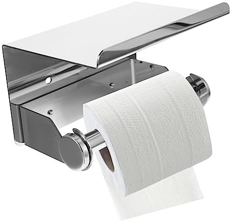 WESIEVYA Porte-Papier Mural Acier avec Étagère Support Pratique pour Rouleau Et Accessoires De Salle De Bain