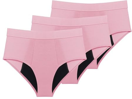 Lot de 3 Culottes Menstruelles en Coton pour Flux Abondant - Culottes de Protection Douces - Culottes Extensibles Taille Haute - Culottes Menstruelles Anti-Fuites - Sous-Vêtements Post-Partum - Rose