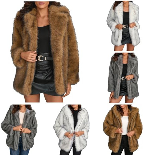 Pelzmantel Damen Felljacke Damen Lange Pelzmantel Damen Langearm Kunstpelz Mantel Fleecejacke Winter Warm Dicke Winterjacke Flauschig Polyester Pelzjacke Leicht Oberbekleidung fur Frauen