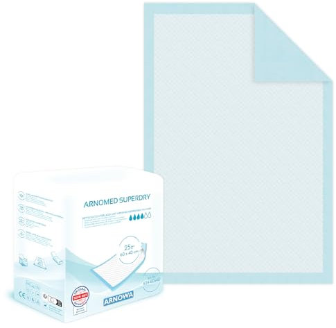 25x ARNOMED Inkontinenzunterlage Einweg , saugfähige Krankenunterlagen 60x40cm, Baby Wickelunterlage Einweg, 5-lagige Zellstoff Unterlagen Bett bei Inkontinenz, Betteinlagen Einweg, Wickelunterlage