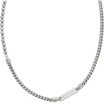 Emporio Armani Herren-Edelstahl-Halskette mit Karabinerverschluss, GrauDunkel