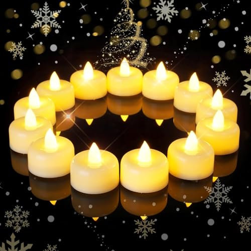 AMAGIC 24 Stück flammenlose LED-Teelichter batteriebetrieben, elektrische gefälschte Teelicht-Kerzen für Votiv, Halloween, Weihnachten, Home Decor(wachs)