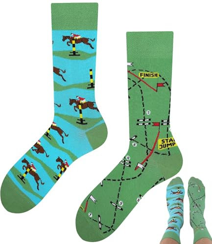TODO Colours Lustige Pferde Socken Damen Pferdemotiv Socken Lustig Reitsport (35-38, Jockey & Parcours)