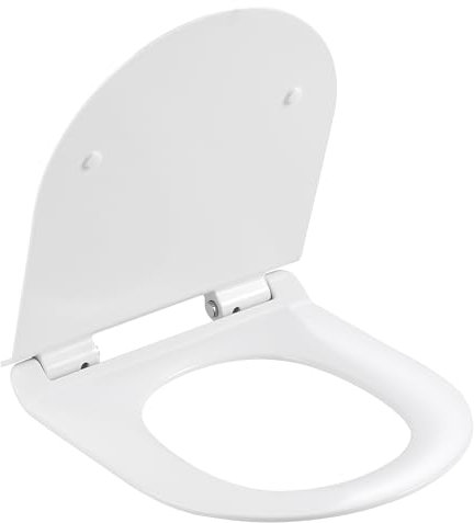HOROW WC Sitz mit Absenkautomatik, Toilettendeckel D Form Weiß Toilettensitz Duroplast, Klodeckel Quick-Release Funktion, Einfache Montage und Sauber