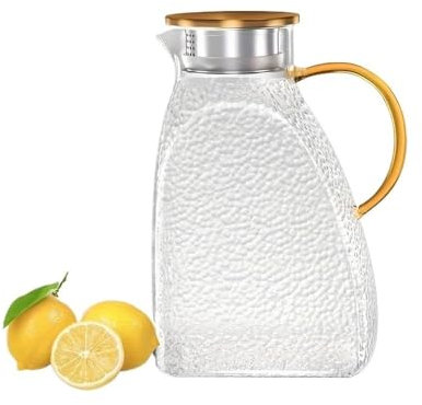 CFY652 Water Pitcher 1.8L Glass Water Pitcher With Lid And Spray Nozzle Featuring Handle For Refrigerator Suitable For Hot/Cold Water Ice Tea Juice Water Jug