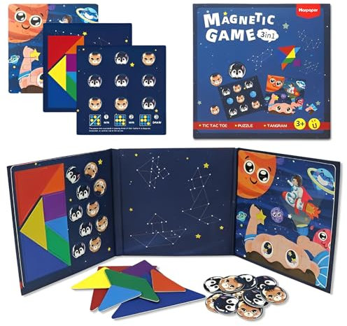 Zliger Magnetspiel ab 2 3 Jahre, Magnetische Puzzle für Kinder mit Backgammon, Tangram und Weltraumpuzzle, Magnet Puzzle Ab 3 Jahre für Kinder, Kindergeburtstag Geschenke