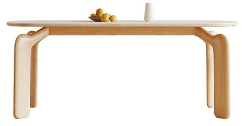 Nordic Esstisch aus Schiefer, modernes rechteckiges Design mit Elefantenbeinen, aschweißes Finish für Küche und Esszimmer, Größe S: 140 x 80 x 75 cm, cremefarben