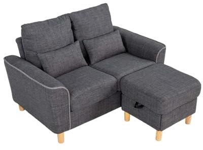 Hroth 2 Seater Sofa,Modular Sofa with Ottoman for Storage,Thickened Fabric Small Sofa, Corner Sofa Suitable for Apartments,Living Rooms and Bedrooms,Dark Grey