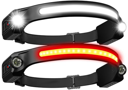 2Pcs Kopflampe Stirnlampe LED Wiederaufladbar Rotlicht,8 Modi Kopflampen | Kopflampe Stirnlampe Aufladbar,Sensor,260° Breitstrahl,IPX5 Wasserdicht,Leicht,Joggen,Gassi,Camping,Wandern,Angeln