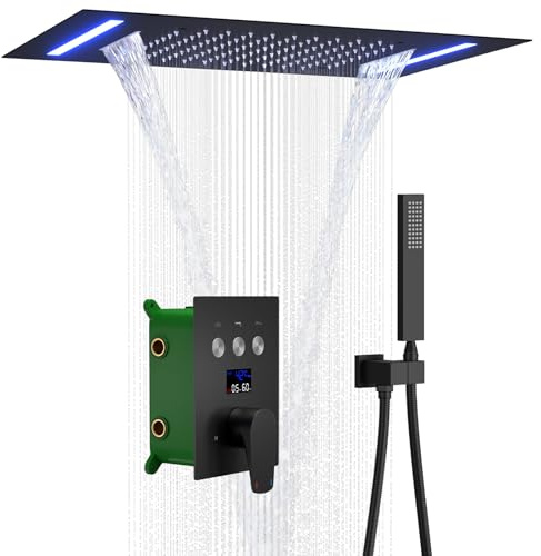 KAITAIHD Matte Black Shower System 14X20 inch Ceiling Shower Set | Rainfall & Waterfall Shower, Handheld Spray, 3 Shower Functions