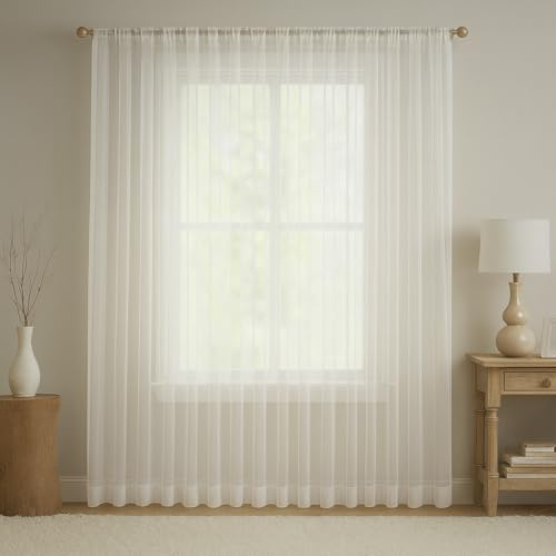 Megachest pure voile extra wide tape top sheer curtain (1 Panel) Iris-stripe ivory, W 116 x L 90 (1 Panel)