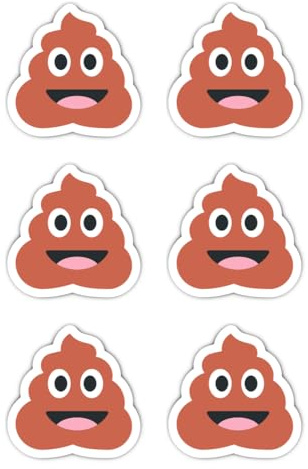 Aufkleber: 50 mm, 6 Stück - lustiges Kackhaufen Emoticon Motiv für Laptop Handy Kinder