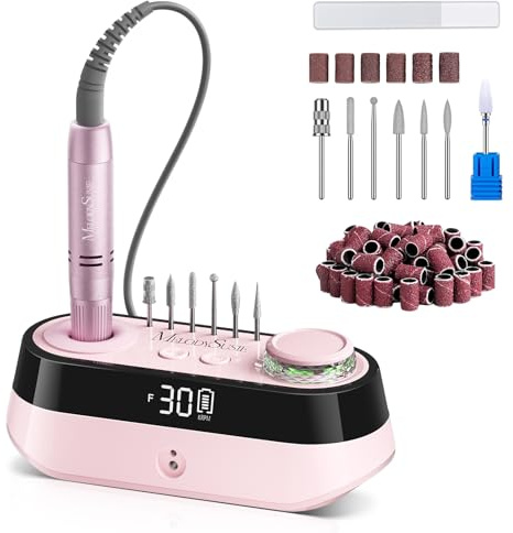 MelodySusie SC320A Desktop Rechargeable Nail Drill for Manicure Gel Removal | Adjustable Speeds 30000RPM, 320gf.cm Torque, Cordless Portable, with Bit & Handpiece Storage Holders,Nail Artists & Home Use