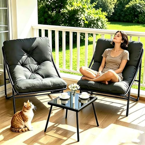 LIJYITF Balkonmöbel Set 3 teilig, Gartenmöbel Set,Terrassenmöbel 2 Stühle mit Sitzkissen und Tisch,Balkonmöbel Kleiner Balkon, Bequemer Balcony Furniture Sitzgruppe für Garten Terrasse. (Grau)