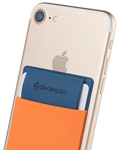 Sinjimoru Handy Kartenetui für Kreditkarten & Bargeld, Slim Wallet Smartphone Kartenhalter zum aufkleben ID Card Holder für iPhone und Android. Sinji Pouch Flap Orange