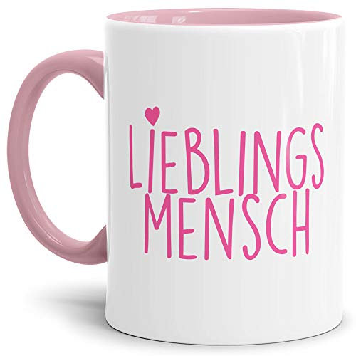 Tassendruck Design-Tasse Lieblingsmensch Innen und Henkel Rosa - Kaffeetasse/Mug/Cup - Qualität Made in Germany