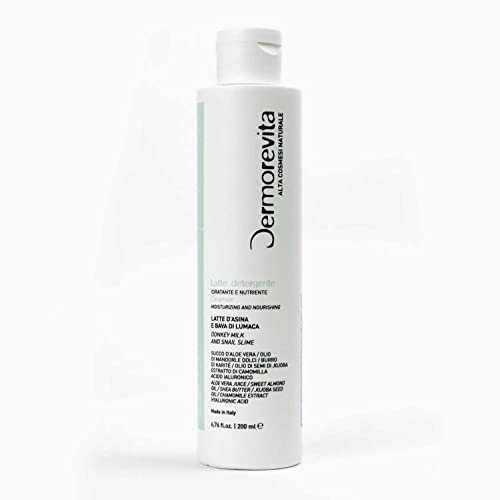 Dermorevita Latte Detergente con Latte D'Asina, Bava Di Lumaca, Succo D'Aloe Vera, Olio di Mandorle Dolci, Burro Di Karité, Olio Di Semi Di Jojoba ed Estratto Di Camomilla