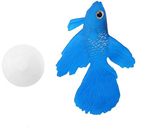 TOPINCN Silicone Poisson Artificiel Haute Simulation Réaliste Flottante Aquarium Fish Tank Ornement Décoration avec Ligne Ventouse(Poisson Betta Bleu)